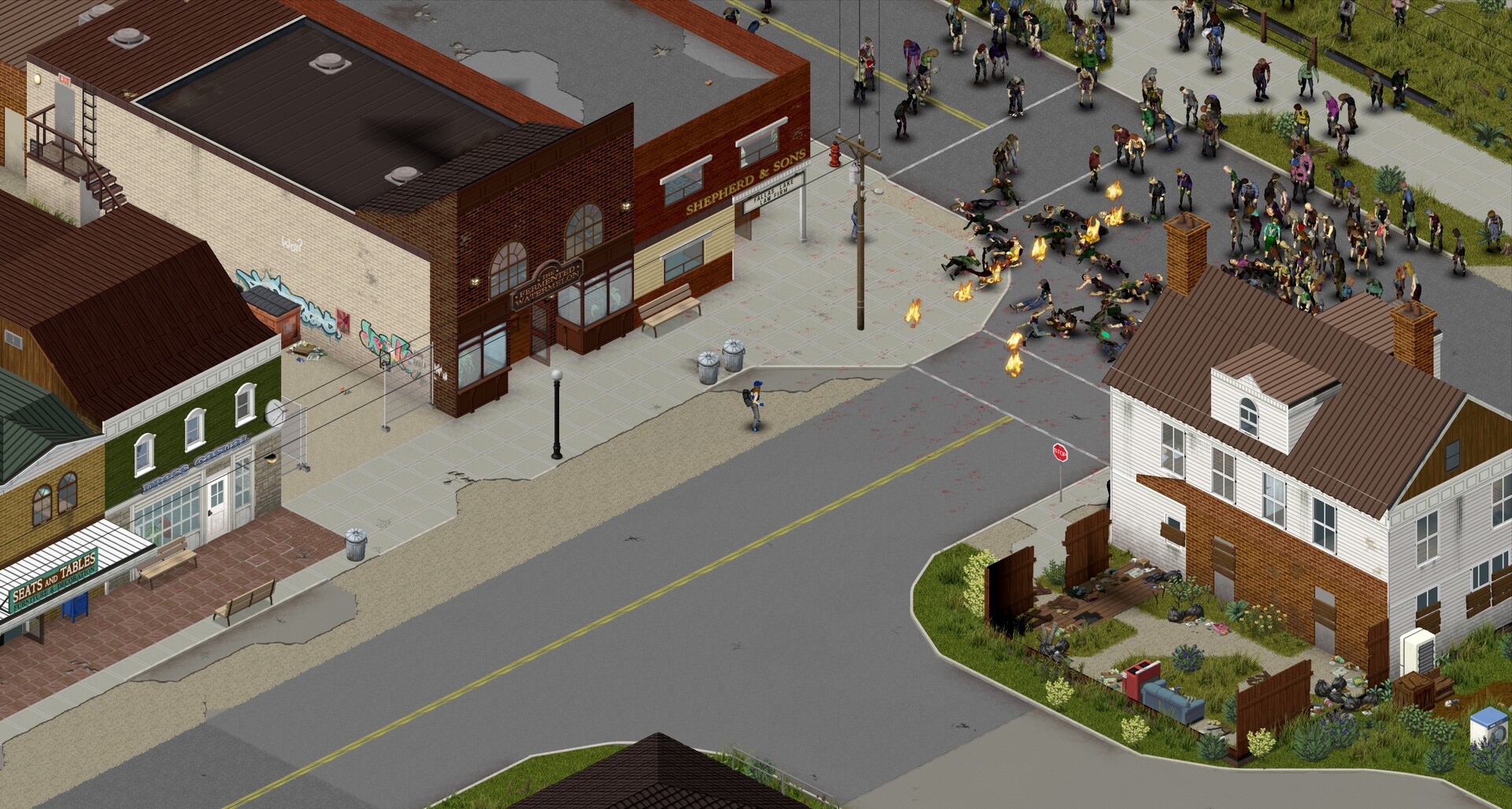 Схватка с группой зомби в Project Zomboid